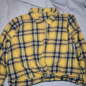 No Boundaries Yellow and Blue Plaid Long Sleeve Top